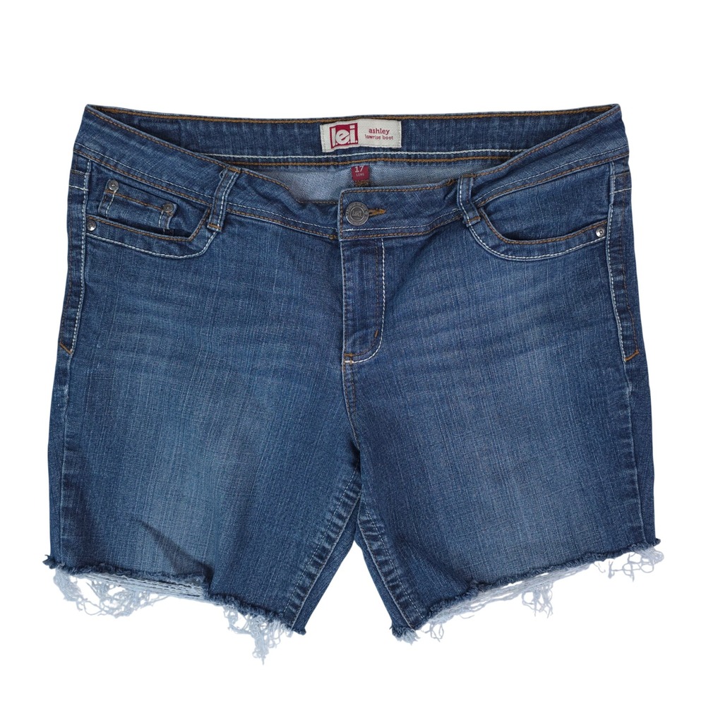 l.e.i. Ashley Denim Cutoff Shorts Women 17 ( 38x7.5) Blue Embroidered Y2K Boho